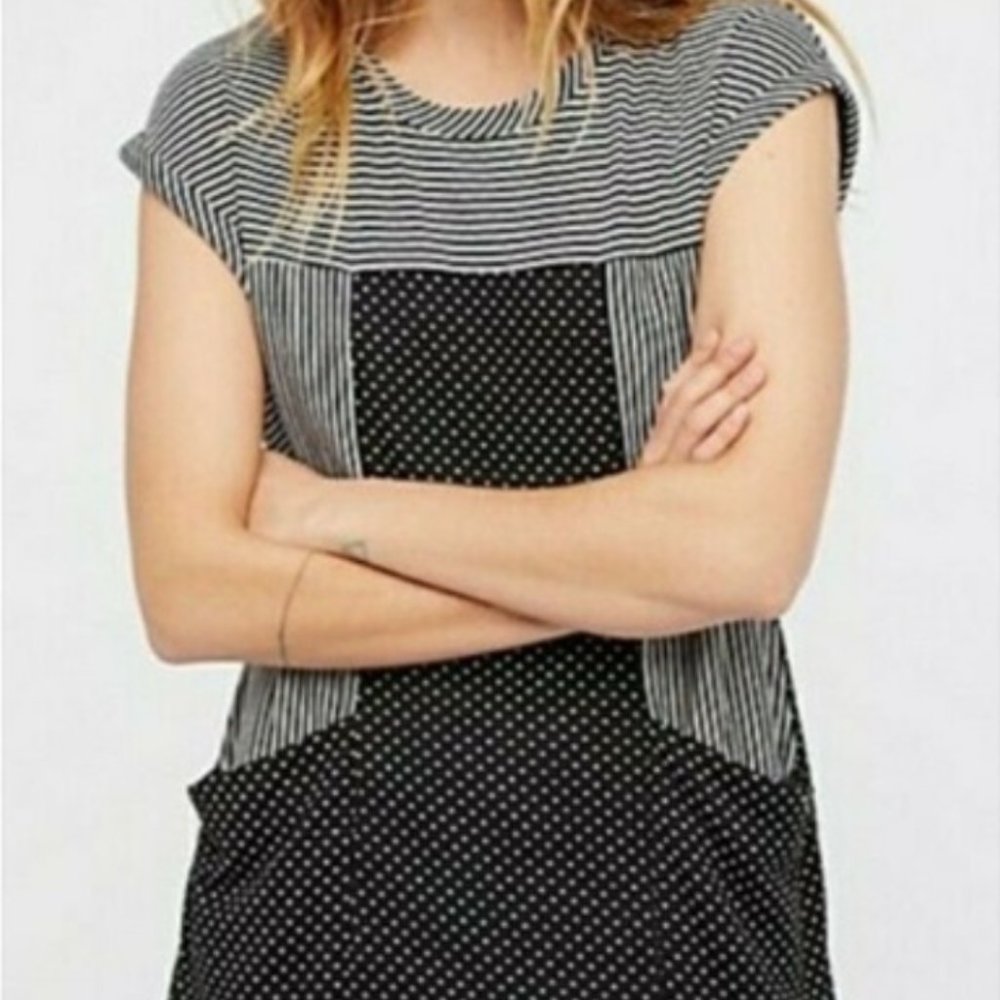 Free People Polka Dot Striped Knit Pocket Dress